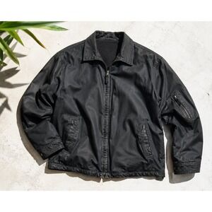 Vintage Y2K GAP Fleece Lined Utility Jacket Black Zip Front Oversized XL